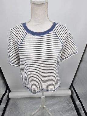 Roolee Blue and White Striped Crewneck Crop Top Large